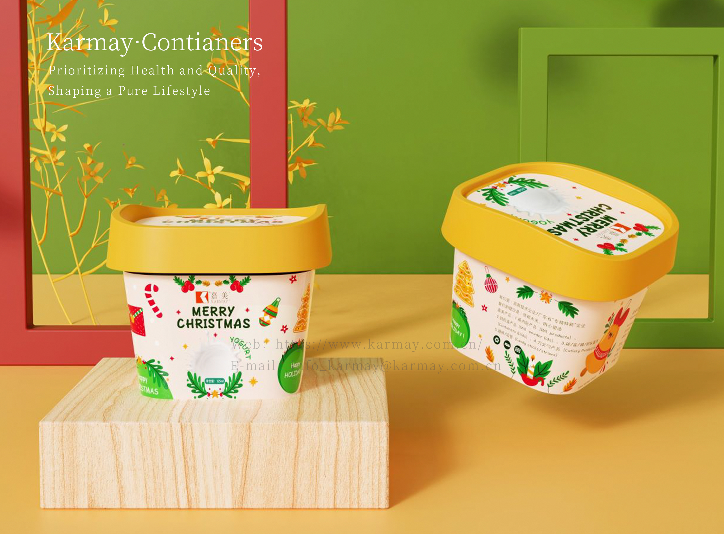 Festive Christmas candy containers: food-grade plastic IML-labeled packaging for ice cream, candies & cookies (customizable sizes/colors)
