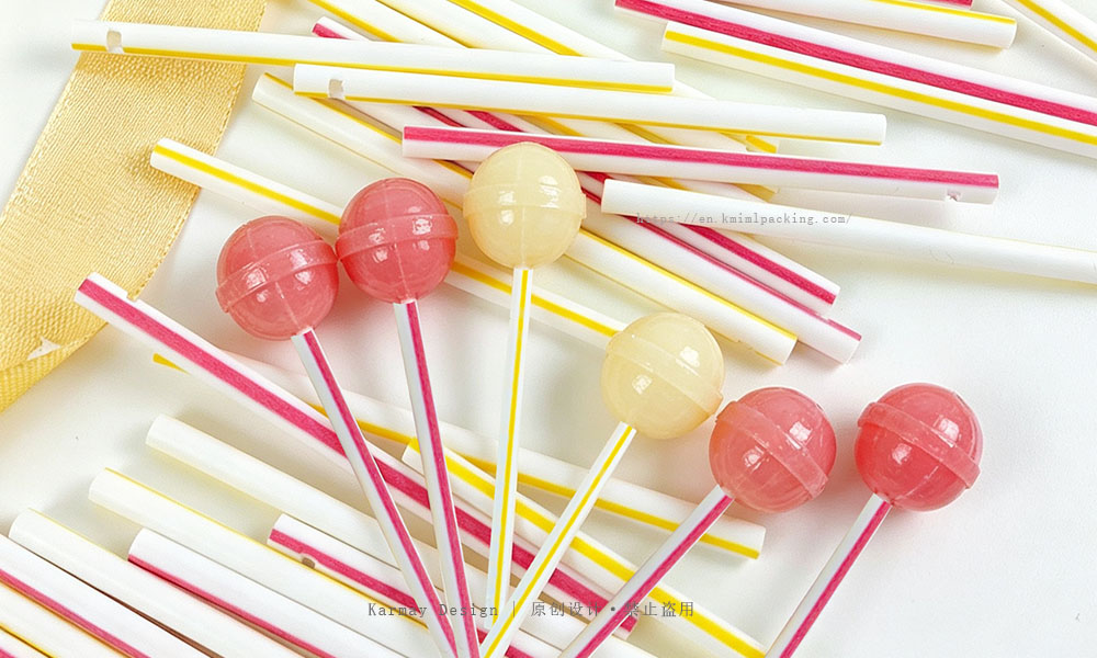 Strip color segmented plastic lollipop sticks, fashionable multi-color custom design
