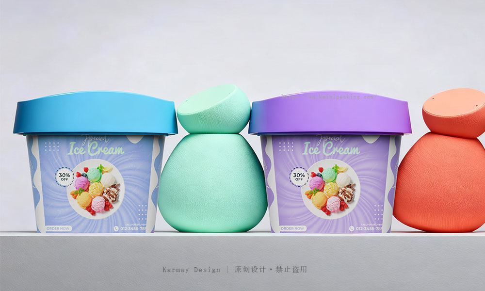IML in mold label printing detail, high-definition Qixi festival pattern, freezer-resistant plastic food cup packaging