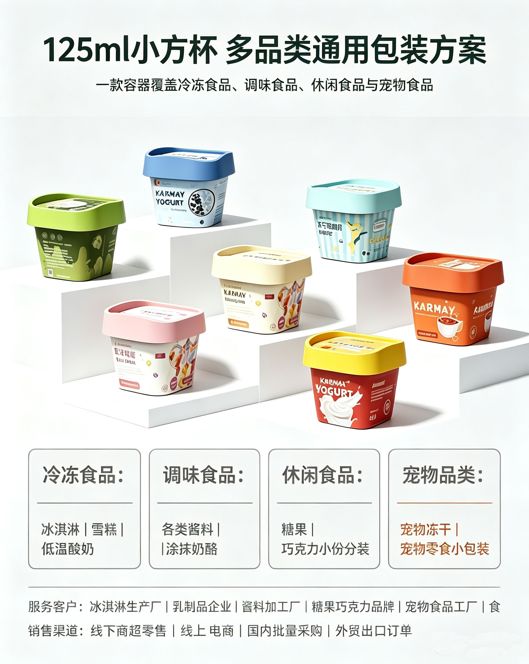 125ml 模内贴方杯适用冷冻食品调味食品休闲食品宠物食品，适配工厂品牌定制