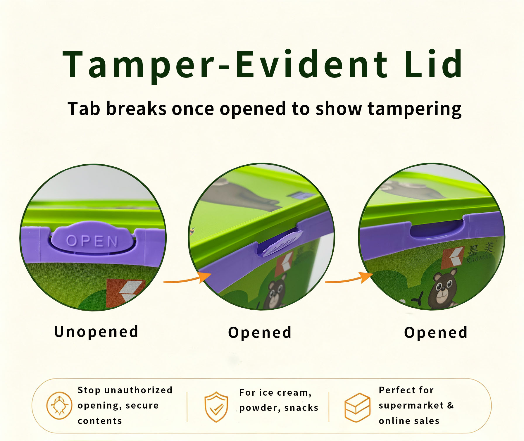 Tamper‑evident lid tab structure demonstration for food‑safe plastic bucket