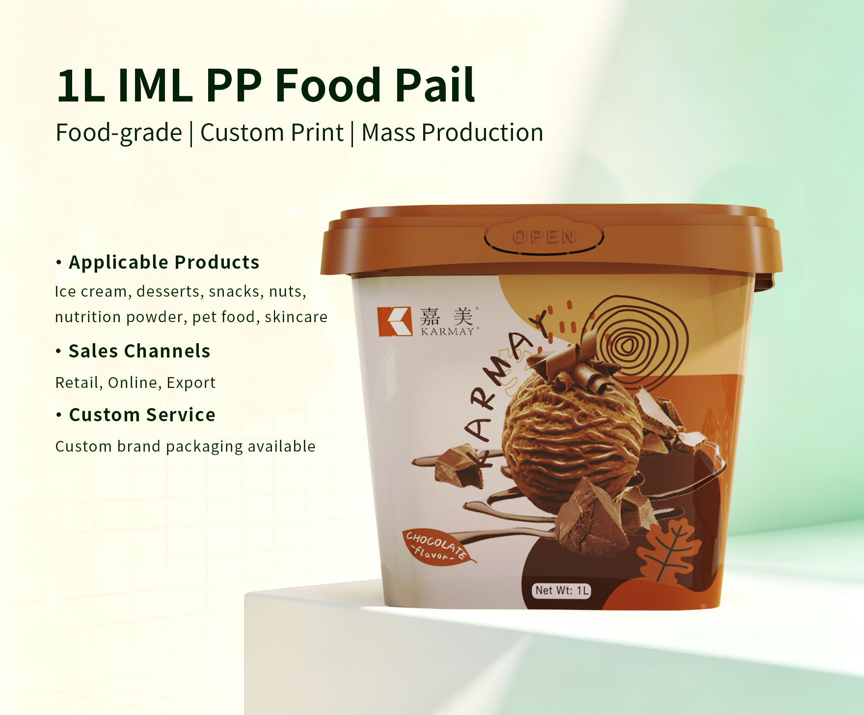 1L IML PP food pail poster for ice‑cream and frozen dessert packaging